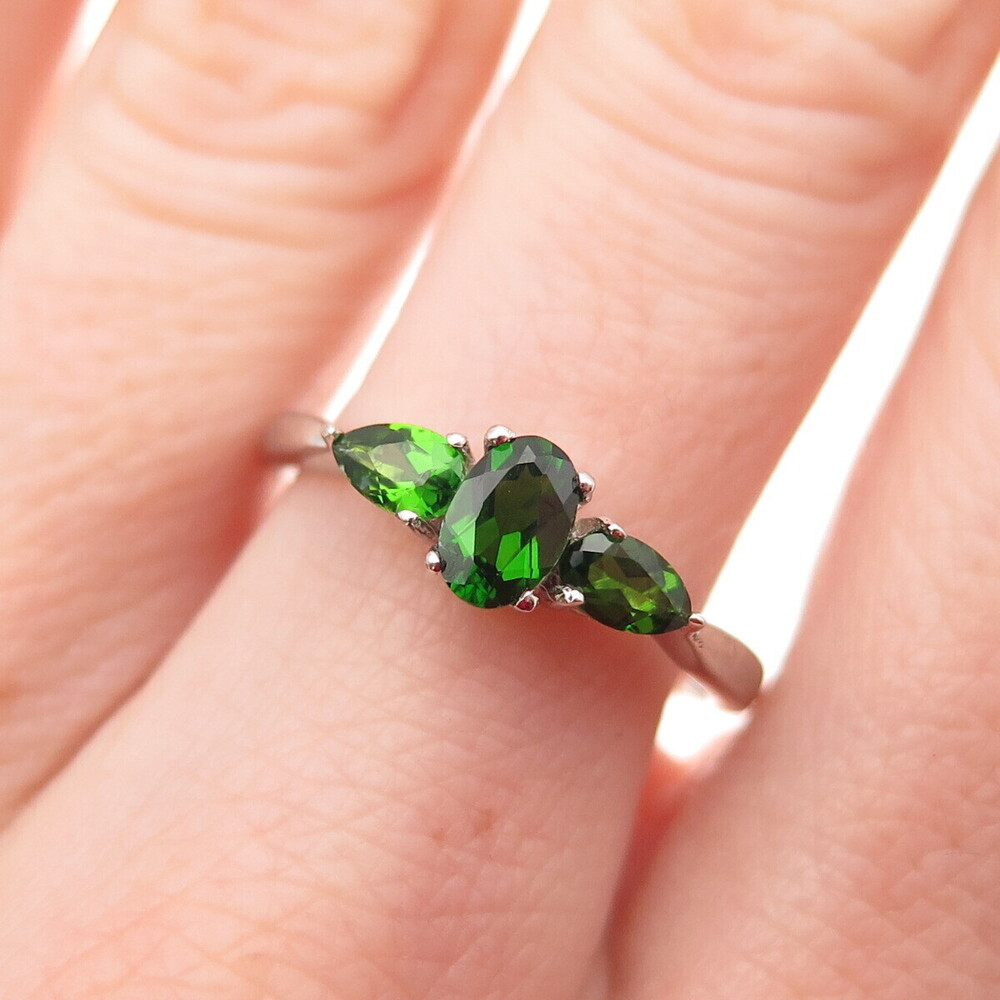Chuck Clemency Sterling Silver Real Oval & Pear-Cut Chrome Diopside Ring Size 8